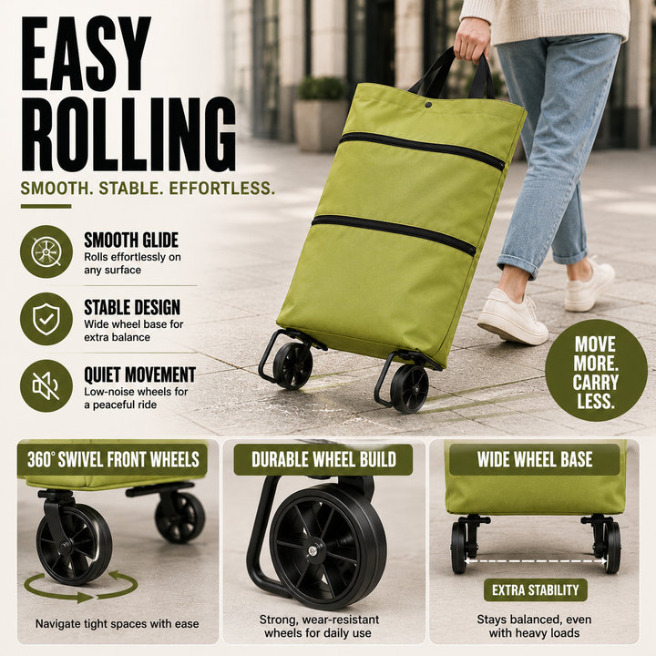 Space-saving foldable wheeled cart. Compact utility trolley, perfect for small apartments & easy storage.
