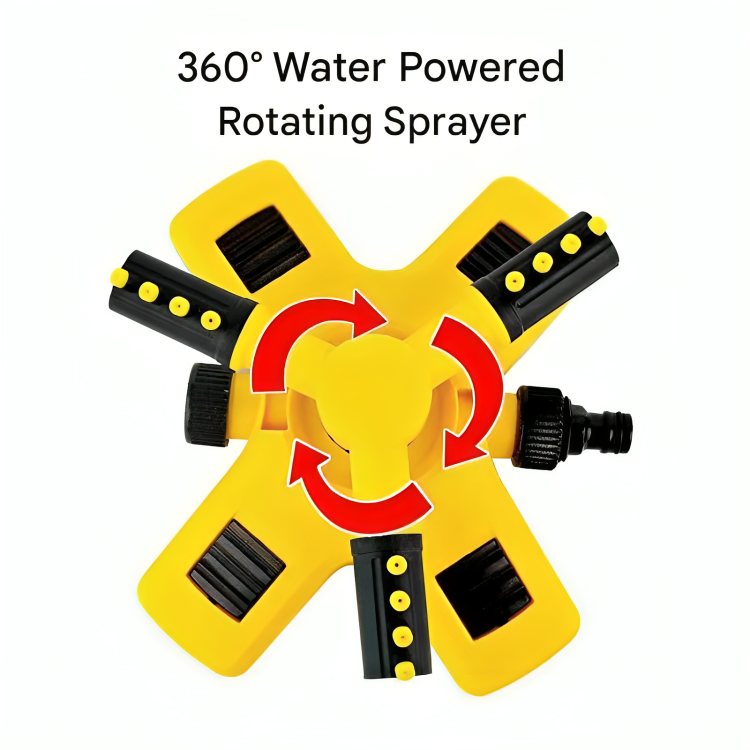 Efficient 360° rotating sprinkler, a reliable garden tool for optimal lawn watering & irrigation.