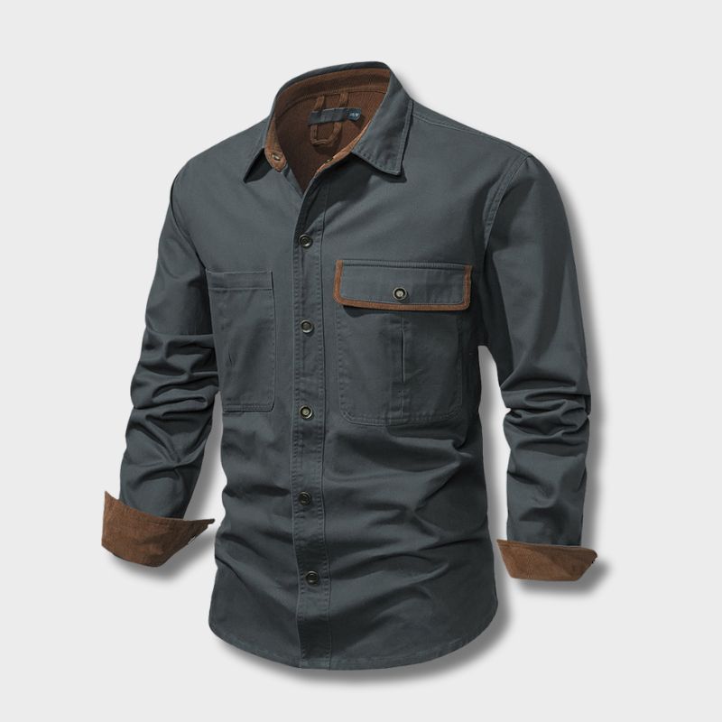 Close-up of Lars Rugged Men's Shirt, showcasing durable fabric & button-down style. Perfect casual wear.