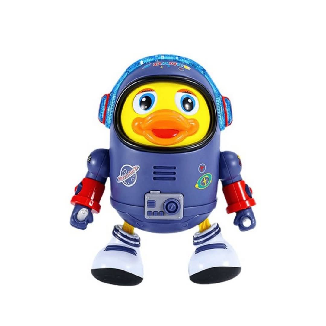 Vibrant dancing duck toy with musical tunes & LED lights, designed for engaging children's play.
