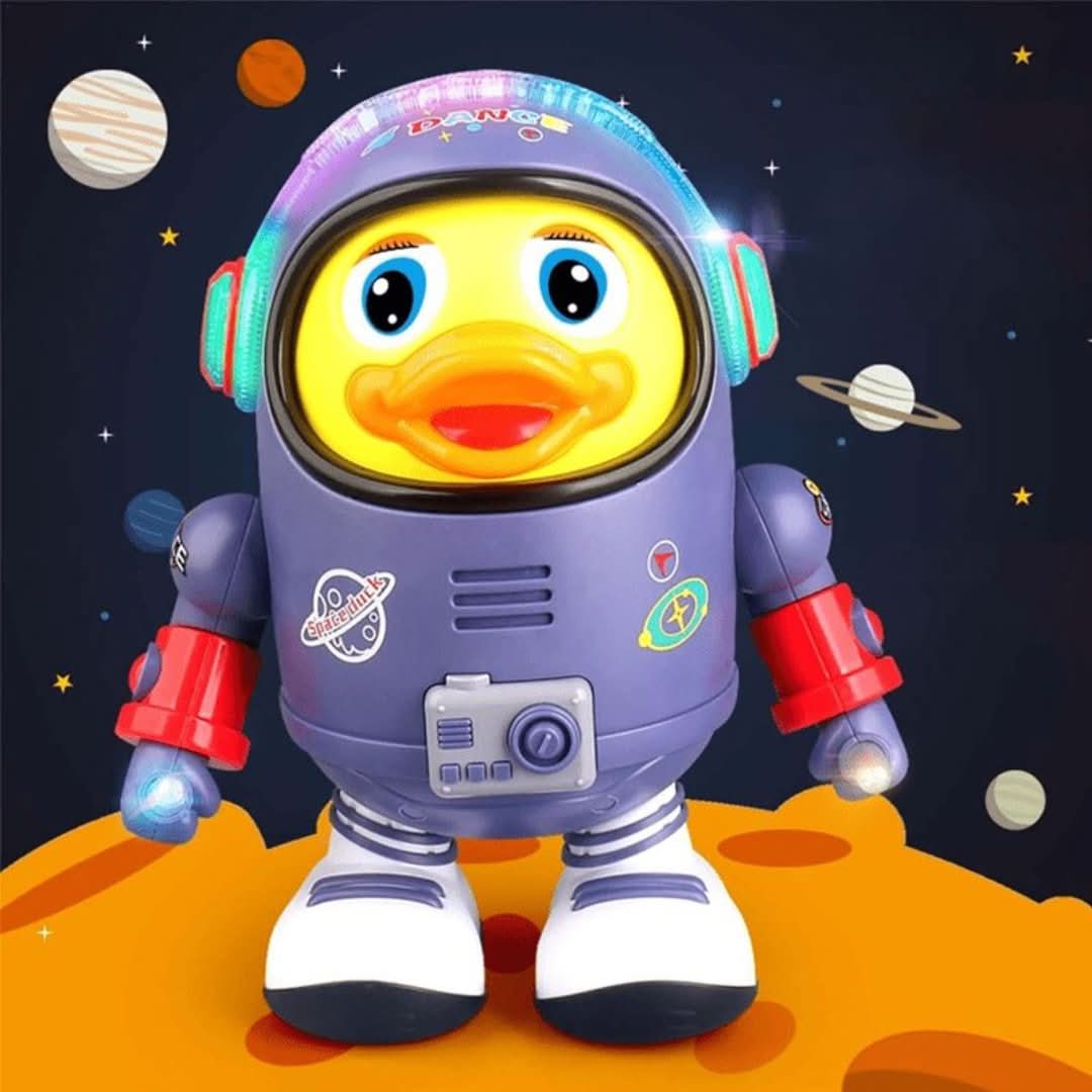 Musical dancing duck toy with flashing LED lights, perfect for kids' interactive playtime & gifts.