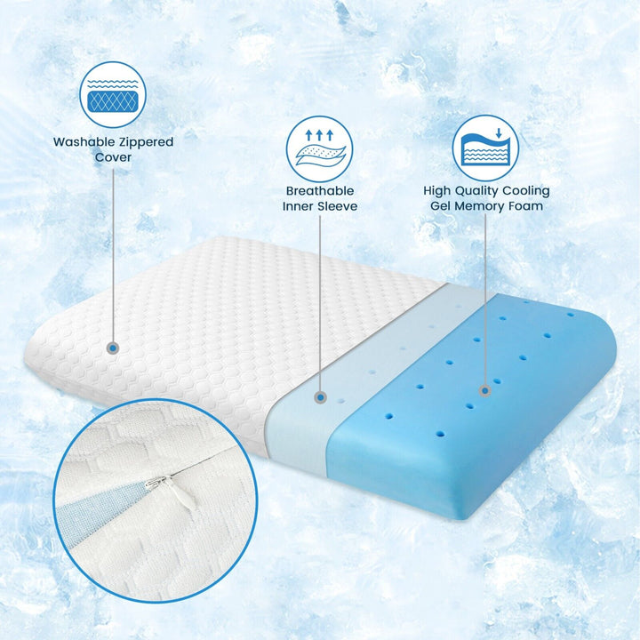 Premium gel memory foam pillow, engineered with cooling airflow holes for excellent neck support.