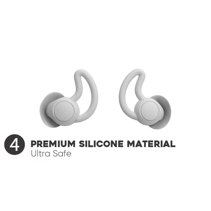 Two calming earplugs, emphasizing their flexible, comfortable silicone material for restful sleep.