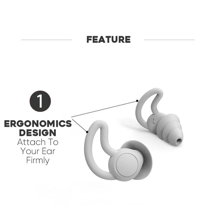 Display of unisex earplugs, highlighting features for noise reduction and serene sleep.