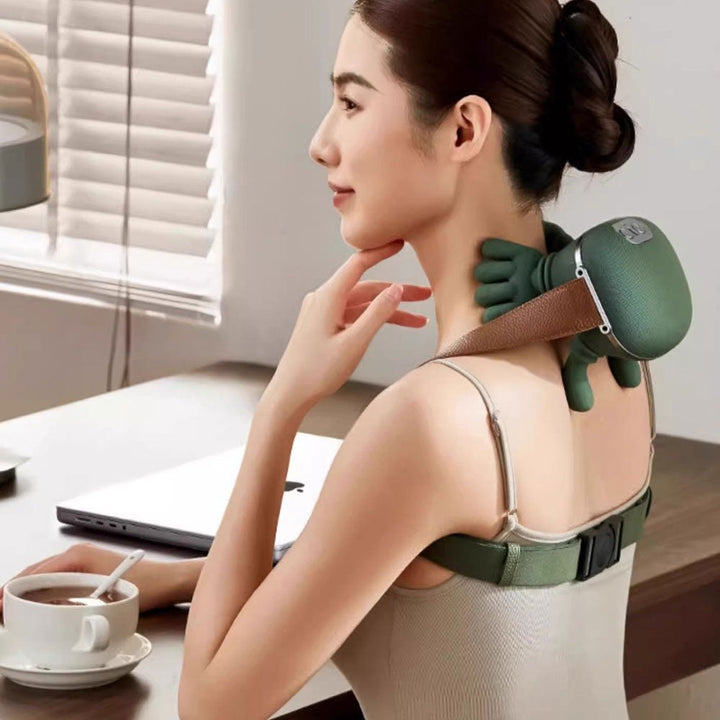 Ergonomic neck & shoulder massager with heat therapy for deep tissue pain relief.