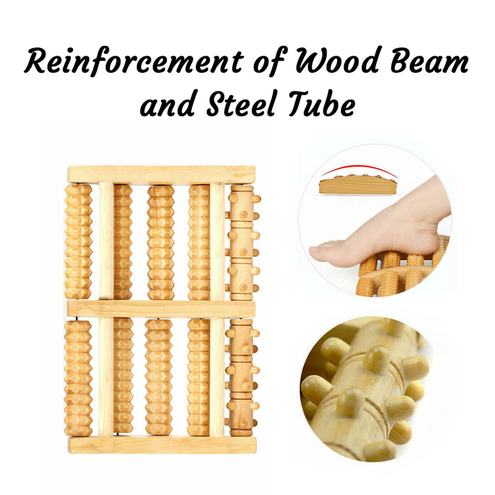 Unisex wooden foot roller for plantar fasciitis relief, targeting arch & heel pain.