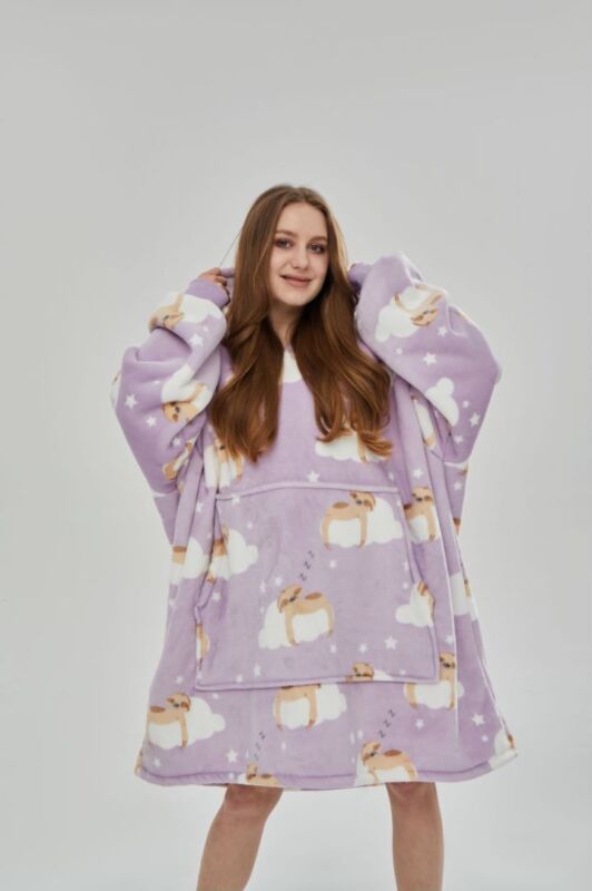Soft pink oversized hoodie blanket, ideal for lounging, reading, or cozy nights in.