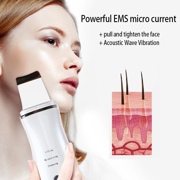 Advanced ultrasonic skin scrubber device, gently exfoliating & cleansing pores for a refreshed, radiant complexion.