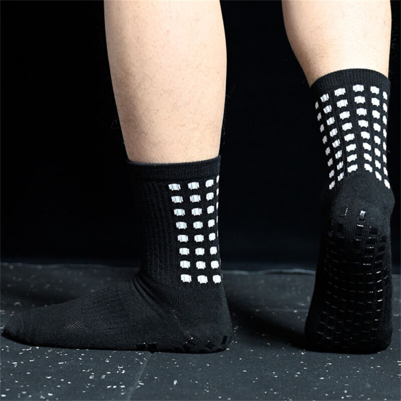 Unisex mid-calf grip socks, ideal for enhanced athletic performance & traction in sports like football.