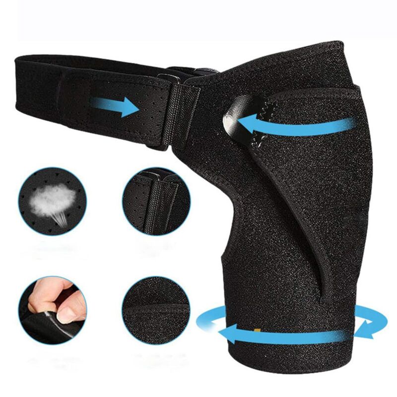 Adjustable unisex shoulder brace providing targeted support for pain relief.