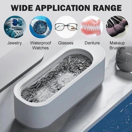 High-frequency ultrasonic waves for thorough, non-abrasive cleaning of small items. Dental & jewelry.