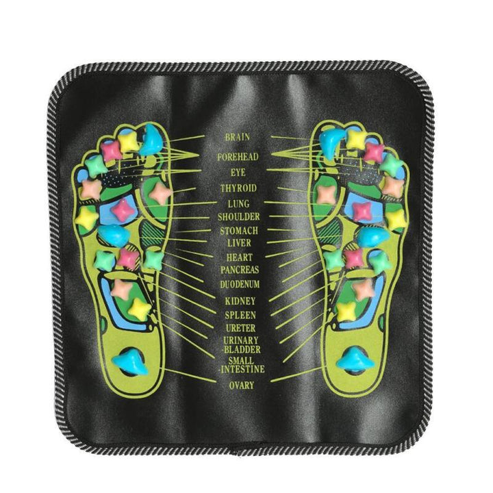Therapeutic foot massage mat with stone texture. Great for reflexology, foot pain, stress relief, wellness.