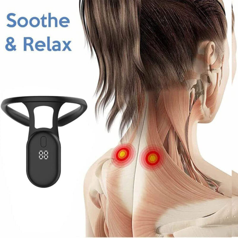 Posture trainer with smart vibration reminder, designed for ergonomic back support & shoulder alignment.