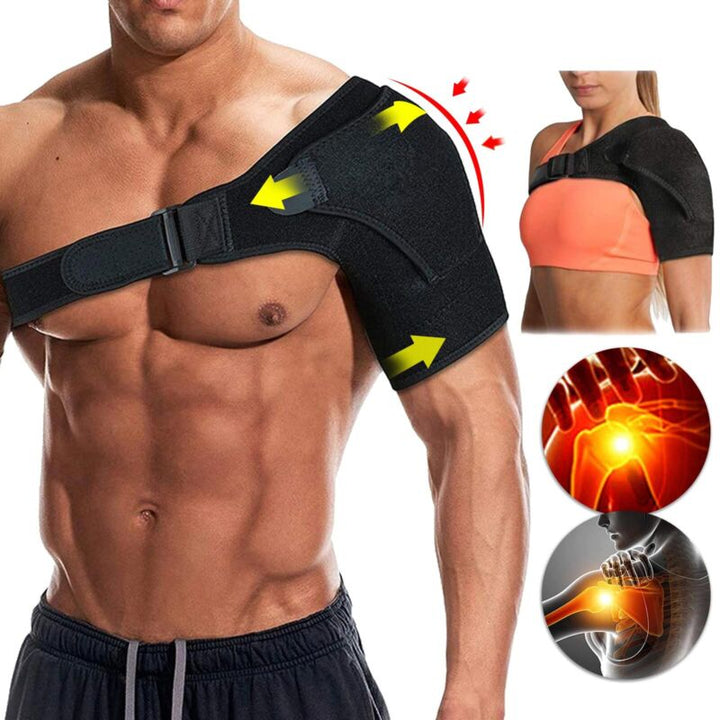 Active wear unisex shoulder support for pain relief, adjustable comfort brace.