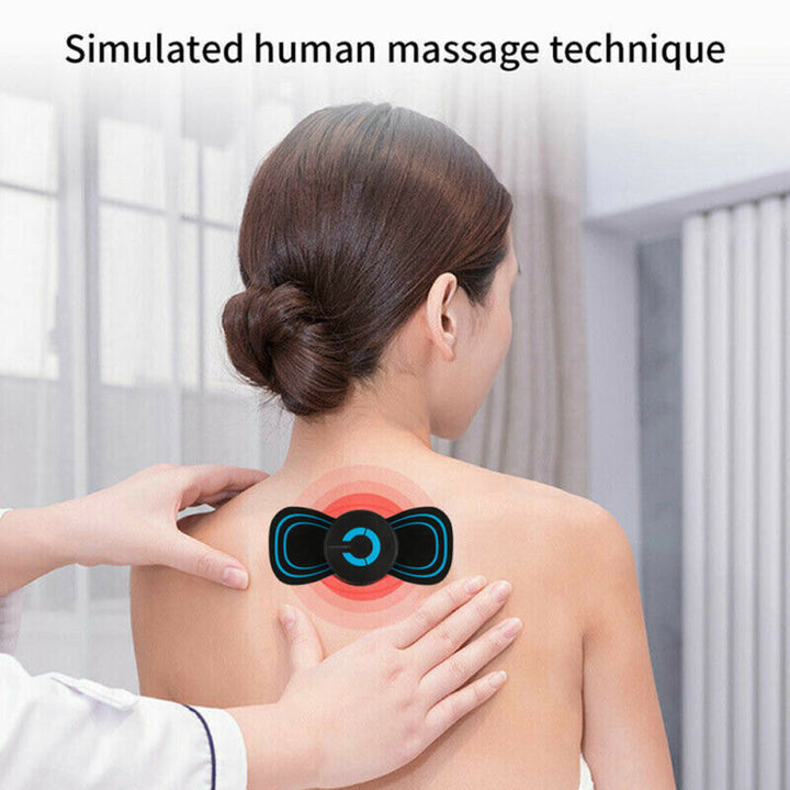 Targeted wireless massager for neck, back, & shoulder pain relief and deep relaxation.