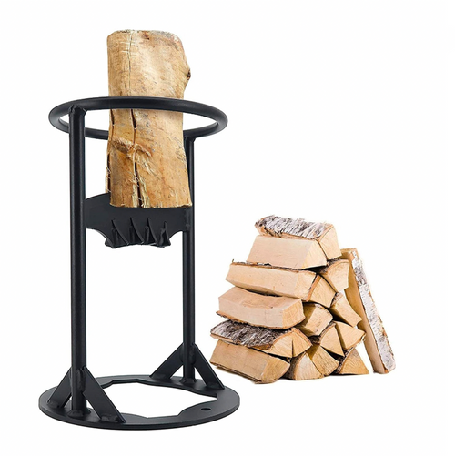 Heavy-duty manual log splitter, ideal for firewood preparation & camping, robust steel construction for wood splitting.
