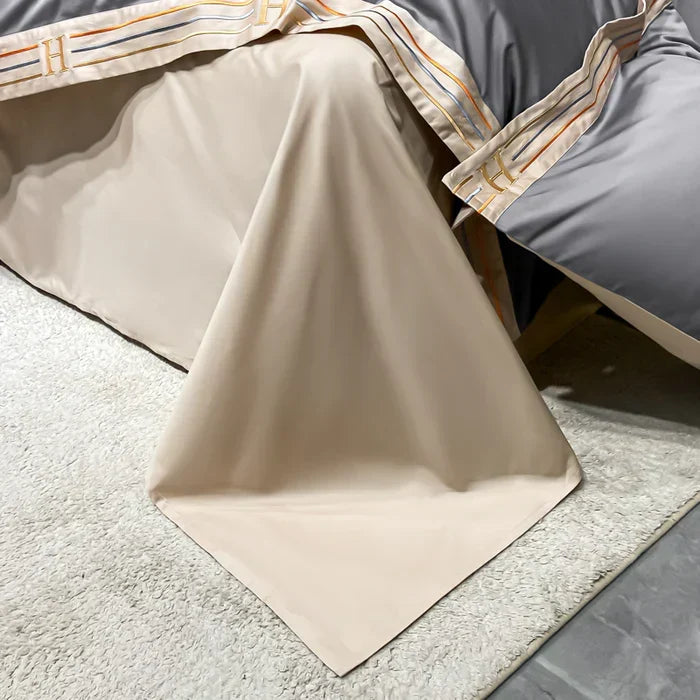 300 thread count satin cotton embroidered bedding set. Durable & soft luxury for a comfortable sleep.