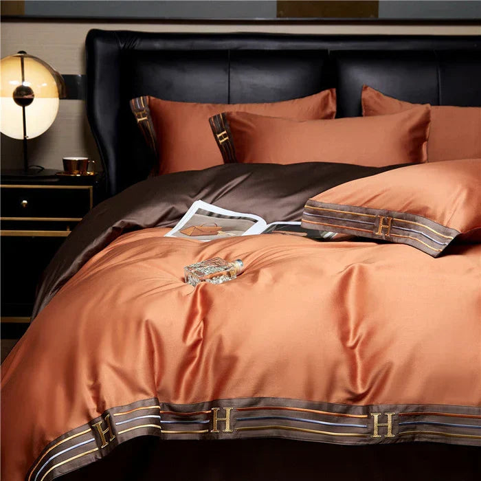 Unisex satin cotton embroidered bedding set. Comfortable & luxurious 300 TC duvet cover for any bedroom.