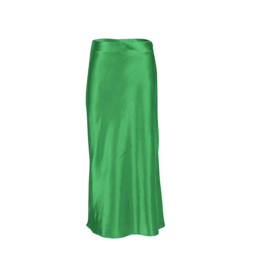 Fashionable women's high-waist A-line midi skirt. Its lustrous shimmer makes it perfect for office or casual chic.