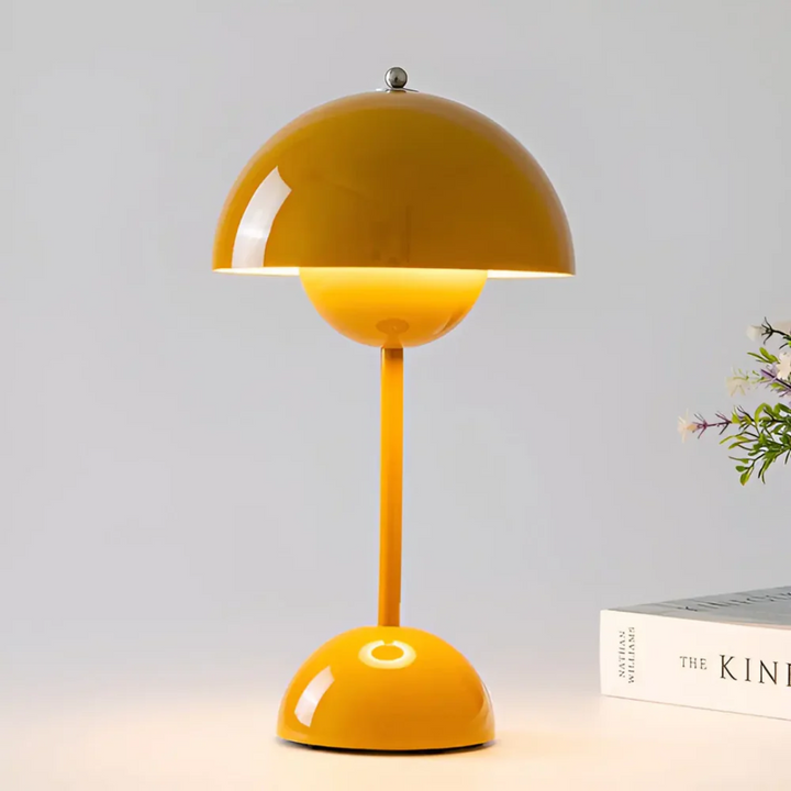 Minimalist modern wireless LED table lamp, enhances contemporary home interior design.