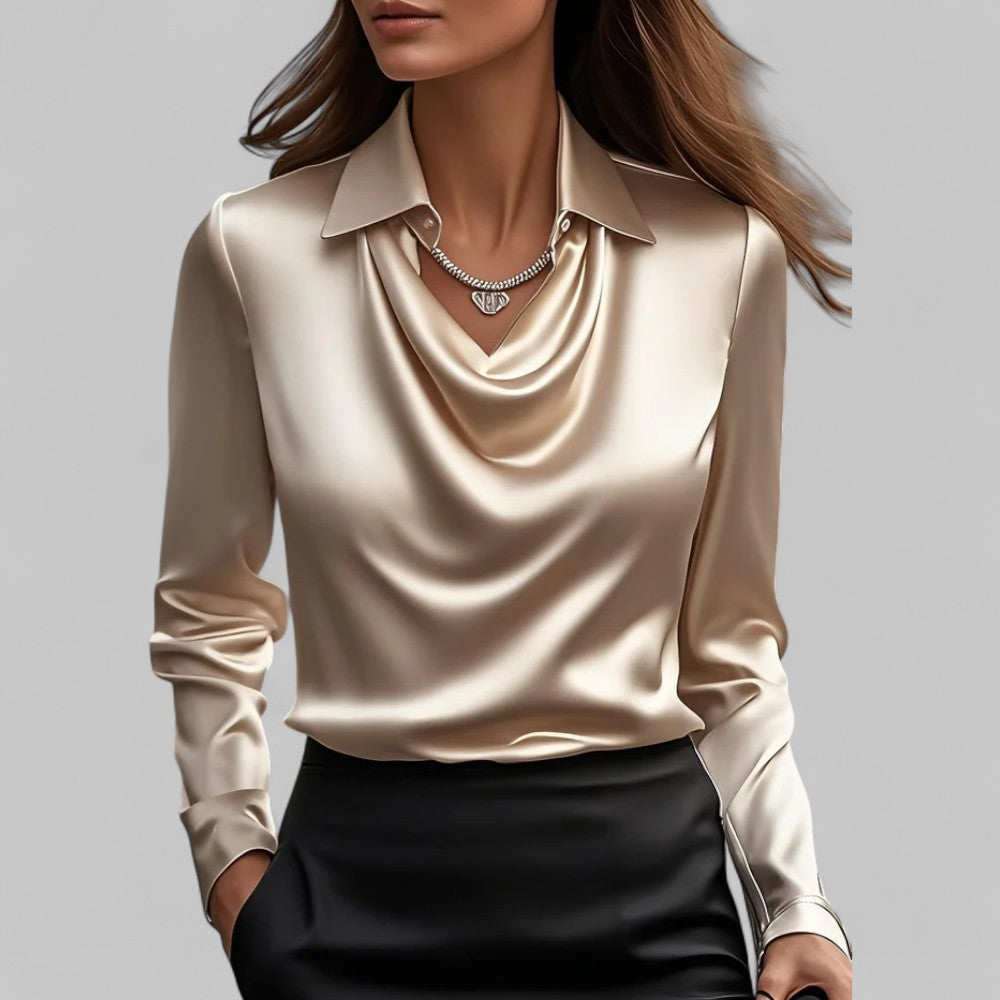 Premium women's elegant collared blouse with a graceful cowl neck and long sleeves for a polished look.