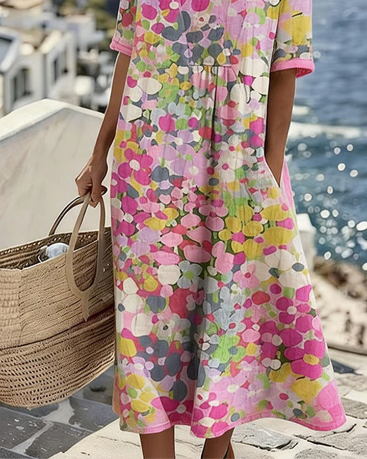 Women's short sleeve floral midi dress for effortless, sophisticated style.