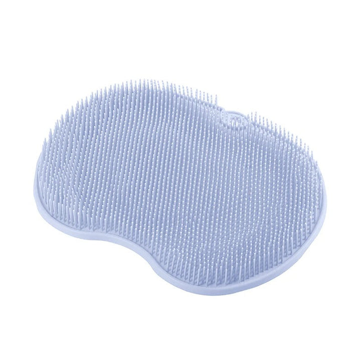 Durable silicone shower mat with bristles for foot & back scrubbing, non-slip design.