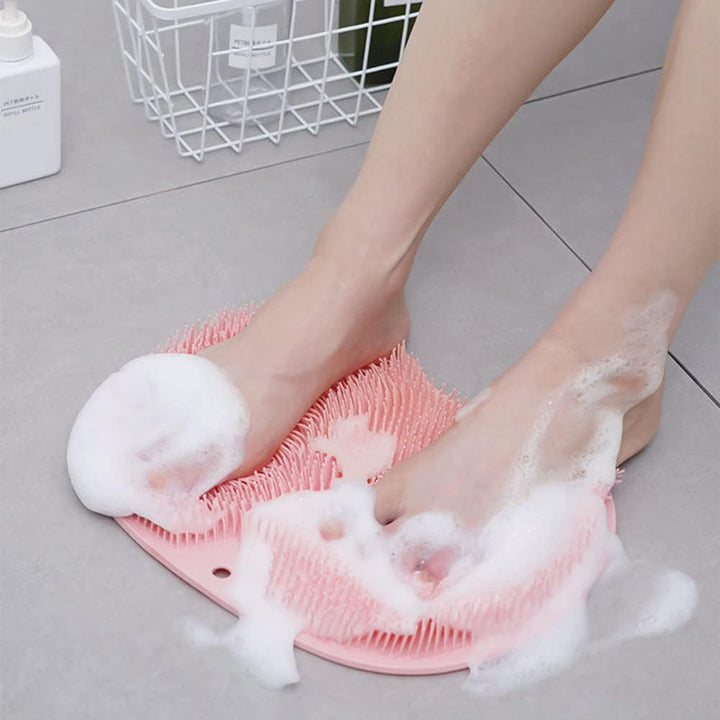 Effective shower scrubber mat for feet & body, silicone bristles for exfoliation & massage.