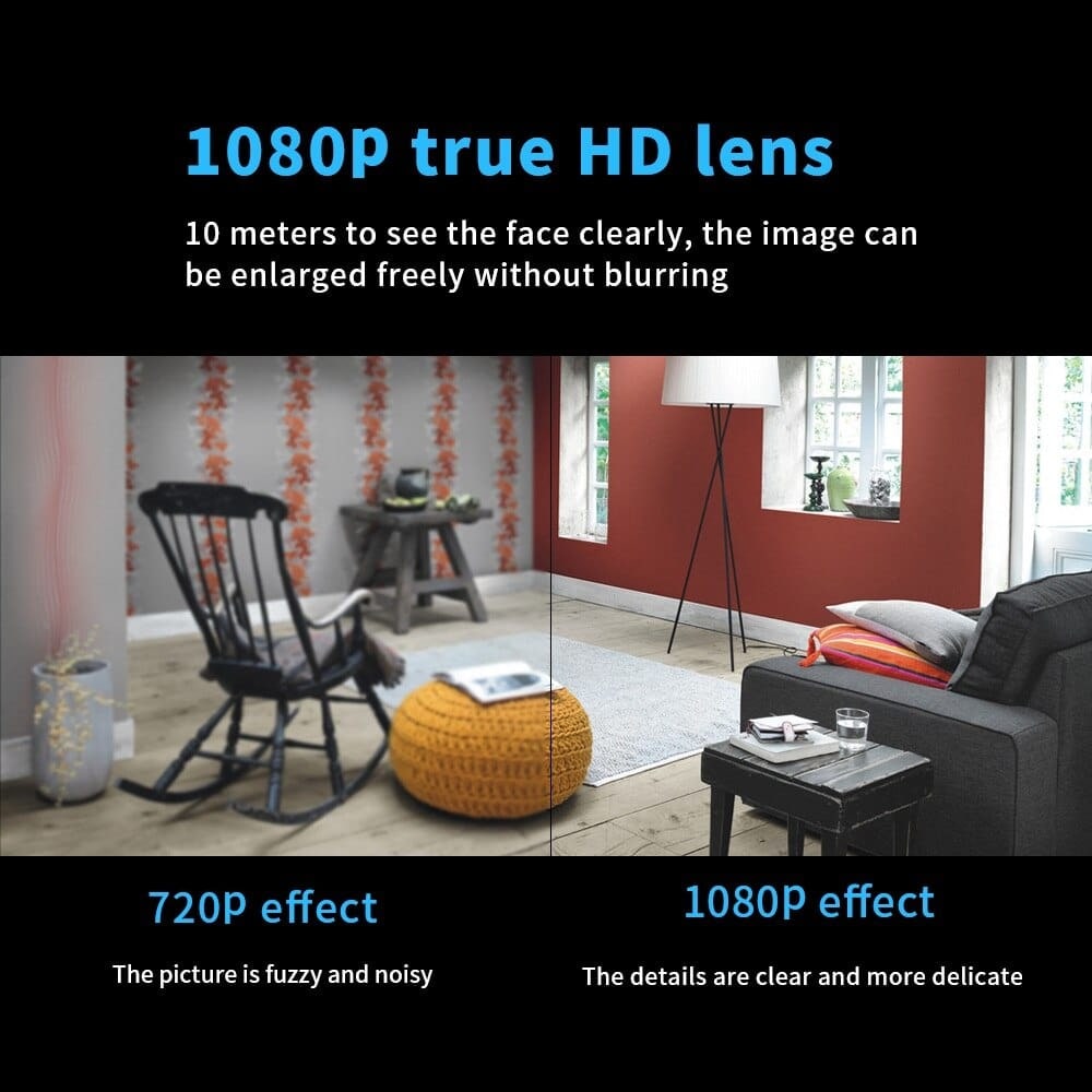 Mini wireless HD security camera with night vision for indoor home security, motion detection.