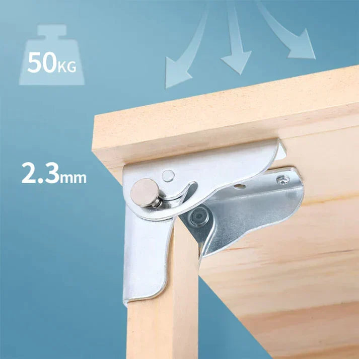 Secure self-locking shelf bracket folding hinge made from durable stainless steel. Heavy-duty furniture hardware solution.