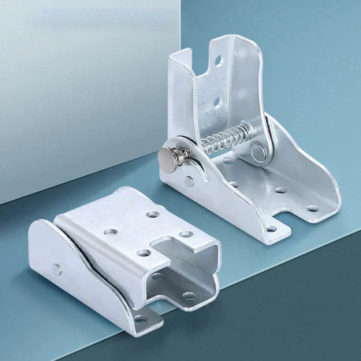 Robust stainless steel folding hinge with self-locking feature. Durable furniture hardware for secure tables & brackets.