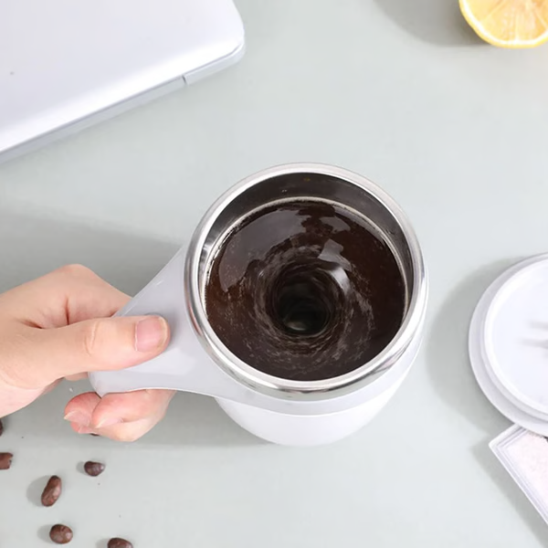 Unisex rechargeable self-stirring coffee mug, a portable office drinkware solution or a great gift idea.