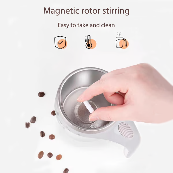 Rechargeable automatic self-stirring coffee mug with secure lid, perfect for mixing your hot beverages effortlessly.