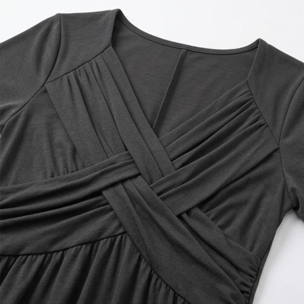 Chic women's Crossover V-Neck Midi Dress with Pockets, a comfortable and versatile summer fashion staple.