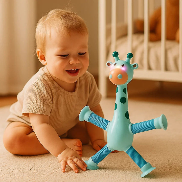 Bright interactive giraffe toy for infants & toddlers, promotes early learning, sensory play, and fine motor skill development.
