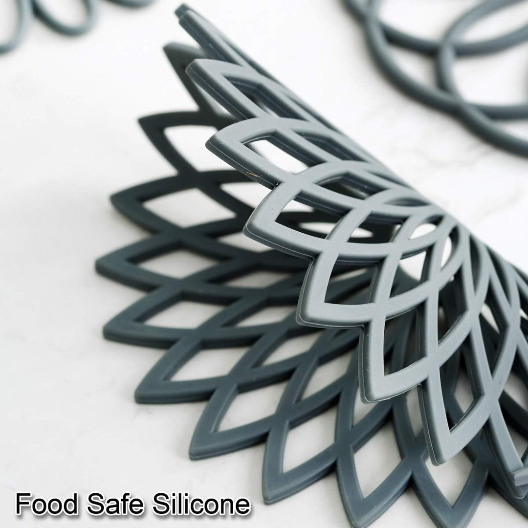 Upgrade your kitchen with this set of 3 durable, non-slip, heat resistant silicone trivets.