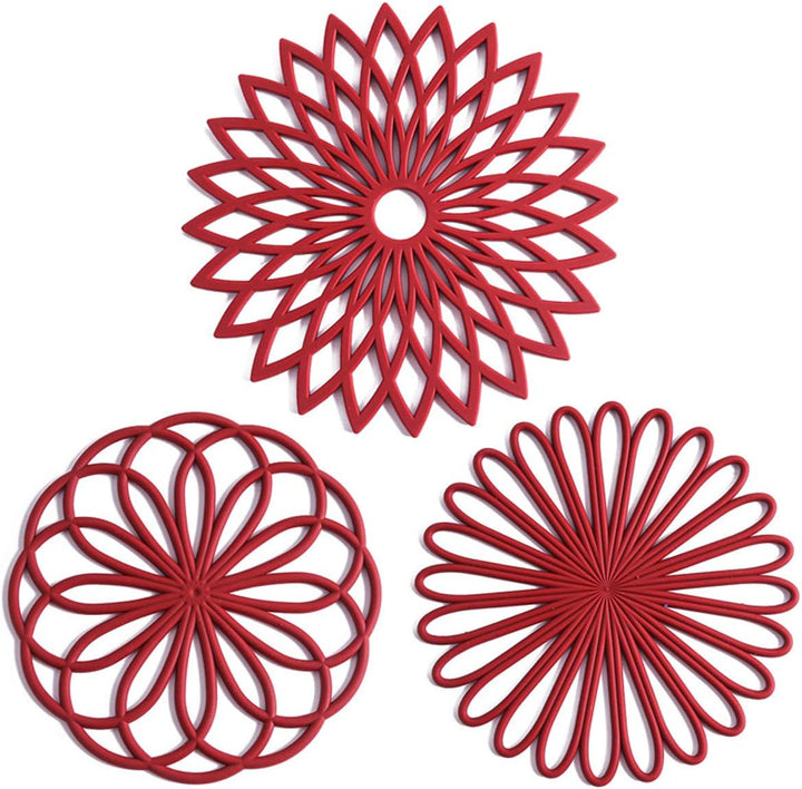 Home organization for kitchen: 3 pack of silicone heat resistant trivets for countertops.