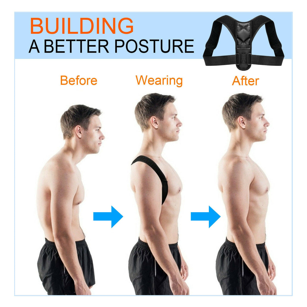 Adjustable posture corrector for comprehensive back & neck support, designed for comfortable, discreet wear.