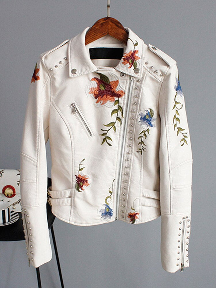 Stylish women's cropped faux leather zip jacket, perfect for versatile spring and fall casual wear.
