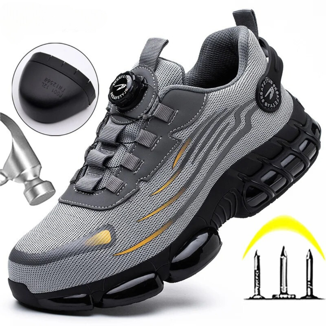 Durable men's steel-toe safety work shoes. Puncture-resistant & breathable, ideal for industrial work.