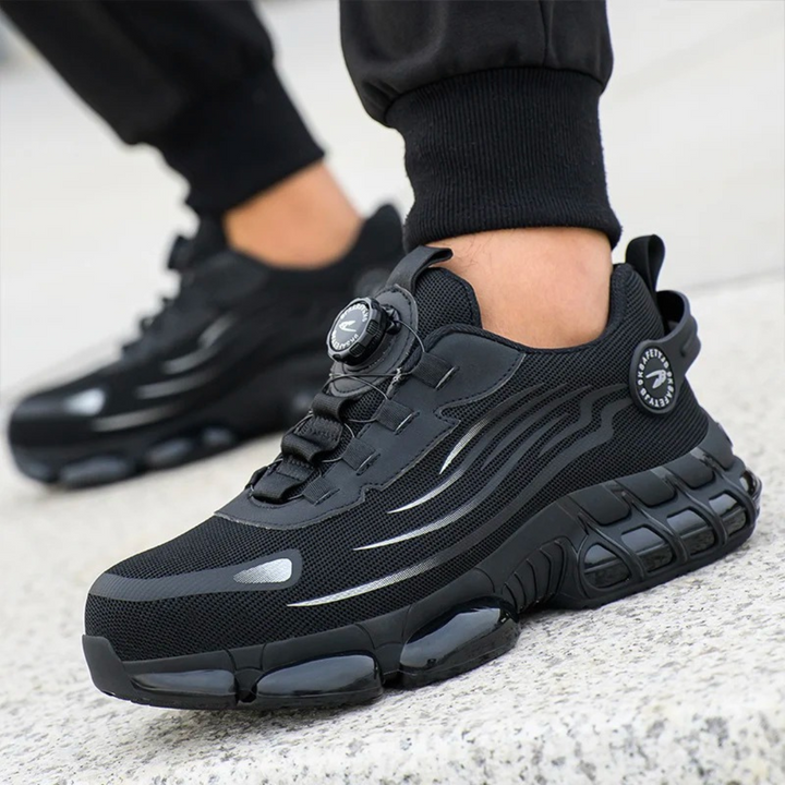 Orthopedic men's steel-toe work shoes designed for ultimate comfort & protection during long shifts.