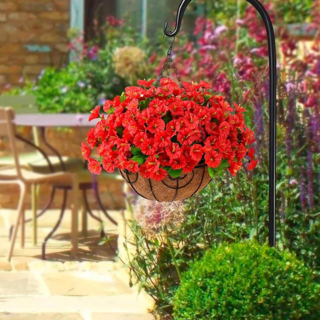 Elegant artificial silk flower hanging basket. A stunning piece of home decor for indoor or outdoor spaces.