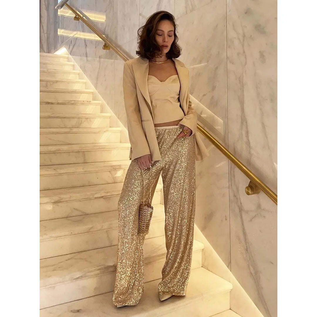 Dazzling sequin partywear pants for women, ideal for glamorous evening events.