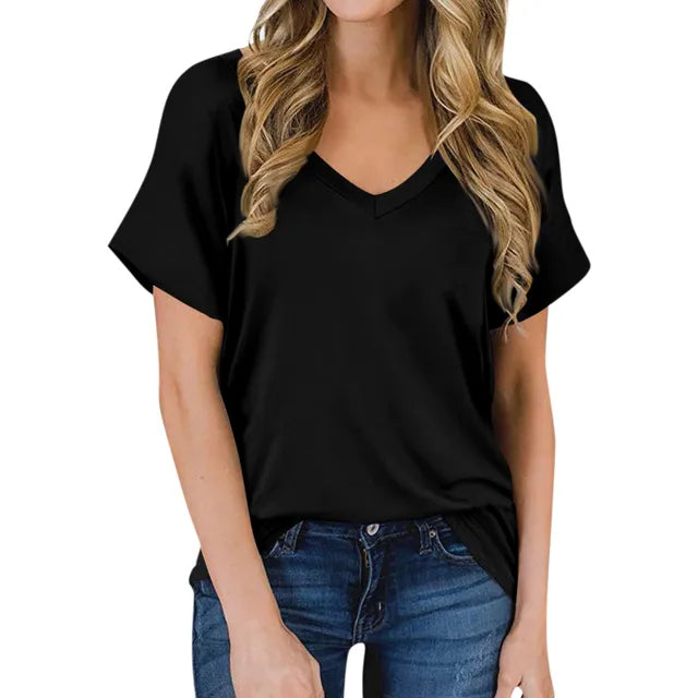 Women's Luna V-neck t-shirt for everyday casual style. Comfortable short sleeve basic tee, versatile for summer.