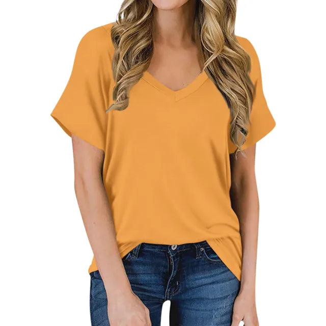 Luna women's V-neck t-shirt. A versatile short sleeve top for everyday fashion & comfortable summer casual wear.