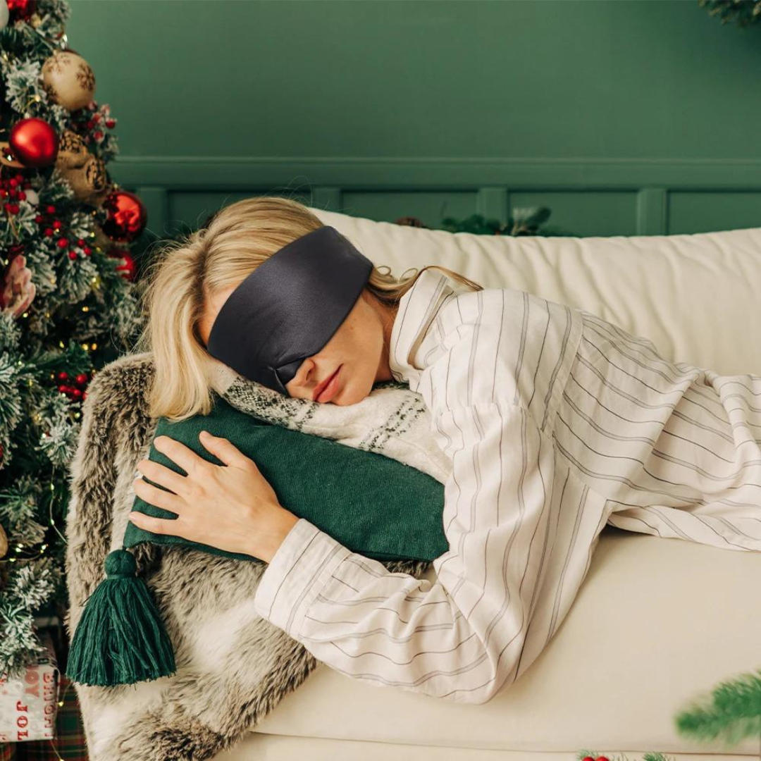 Luxury mulberry silk sleep mask, a perfect gift for relaxation & deep, light-blocking sleep. Travel accessory.