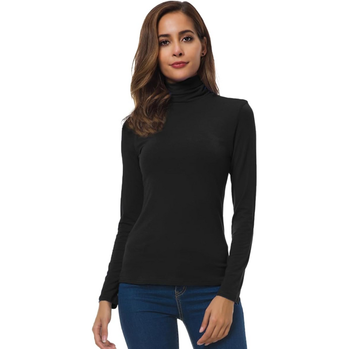 Women's turtleneck slim fit top, a stylish long sleeve base layer for versatile fall fashion.