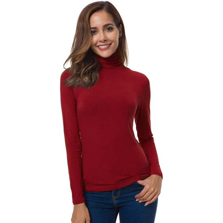 Elegant women's slim fit turtleneck, a chic long sleeve top perfect for fall & winter fashion.