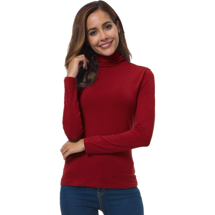 Classic women's slim fit long sleeve turtleneck top, ideal as a base layer for versatile outfits.