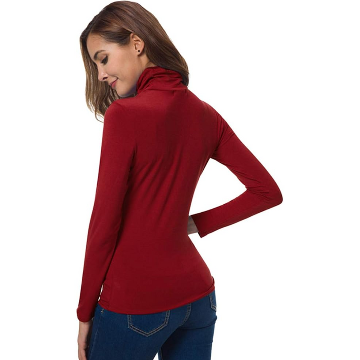Women's slim fit turtleneck top, an essential long sleeve for versatile styling & layering.